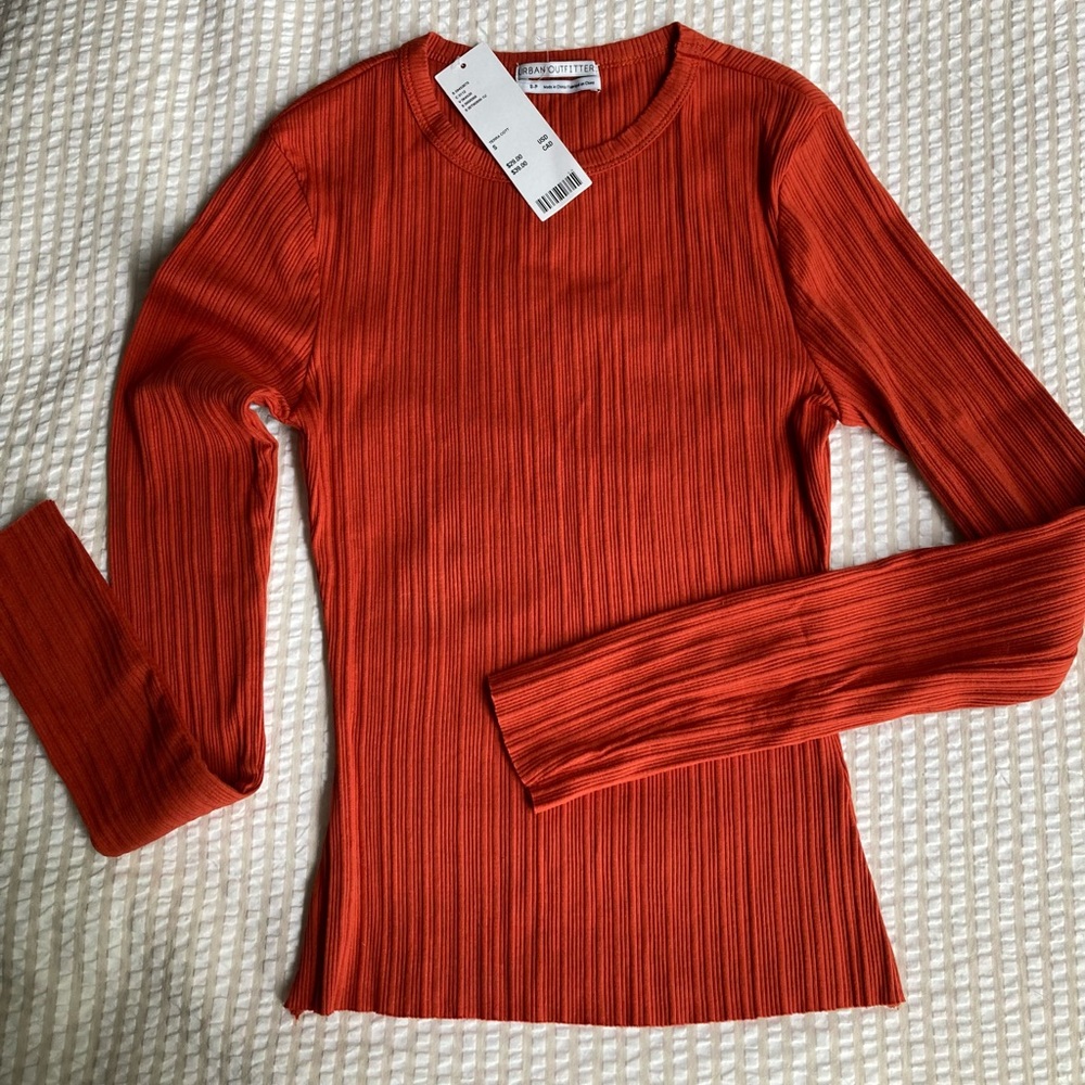 Urban Outfitters Orange Ribbed Long Sleeve Tee
